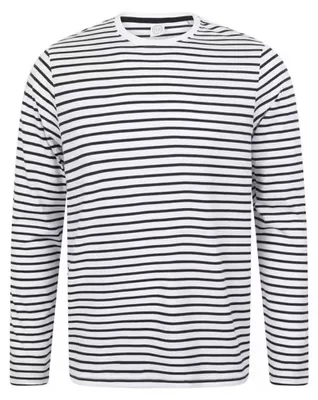 Image de SF Men - T-shirt pour hommes/femmes unie à manches longues LT3120 (XL) (blanc/bleu marine)