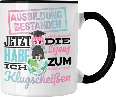 Produktbild von Trendation - Ausbildung Bestanden Stempel Geschenk Tasse Geschenkidee Bestandene Prüfung Abschluss 2023 Lizenz Zum Klugscheißen (Schwarz)