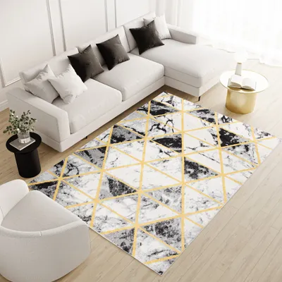 Produktbild von Teppich Wohnzimmer Schlafzimmer Kurzflor Modern Meliert Vintage Design Grau Gelb  120 x 170 cm