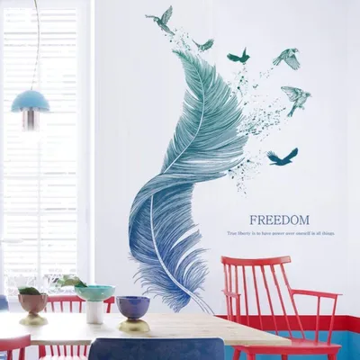 Produktbild von Feder Wandtattoo für Wohnzimmer, Wandsticker als Wanddekoration für Schlafzimmer Kinderzimmer 124cm×72cm Wand Aufkleber | Deko Wandtattoo für Wand Fenster Möbel/Schrank Küche Bad Fenster Flur