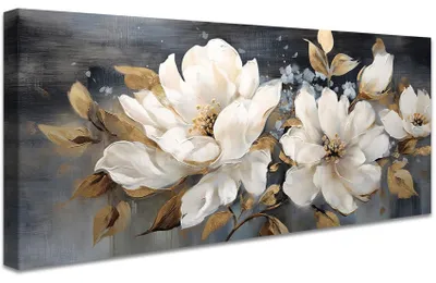 Image de Elzusha - Tableau sur toile, qualité supérieure - Fleurs - Décoration murale - Pivoines beige - Cadre en bois - Prêt à être accroché - Œuvre d'art murale