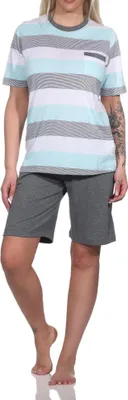 Produktbild von Normann Damen Shorty Pyjama kurzarm in Blockstreifenoptik - auch in Übergrössen ; helltürkis , 44