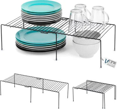 Produktbild von Vilde Küchenregal Schrankregal Ablage für Gläser Geschirr aus Metall schwarz ausziehbar 34,5-48 cm