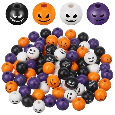 120 Halloween-Holzkugeln, 15 mm, mit Gesichtern, DIY-Schmuck