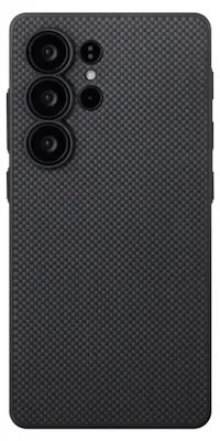 The back of a smartphone case with a carbon fiber texture.