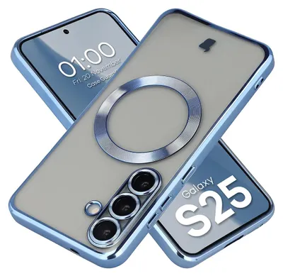 Produktbild von Handyhülle mit Kameraschutz und Magnetring für Galaxy S25, Bizon Case GuardO, Transparent-Blau