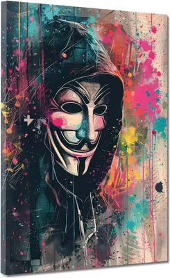 Produktbild von Anonymous Maske Pop Art modern Leinwandbild Wandbild Kunstdruck XL Wanddeko: 60x80x4cm
