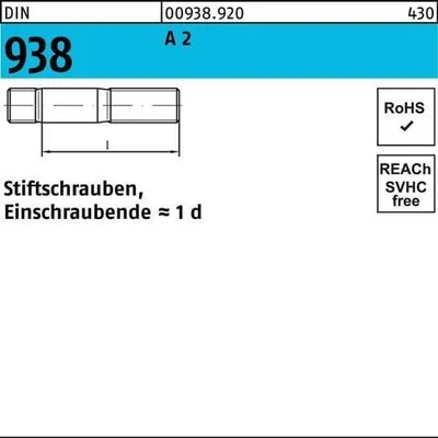 Produktbild von Reyher  Stiftschrauben DIN 938 A 2 M 16 x 45 A 2 (10 Stück)