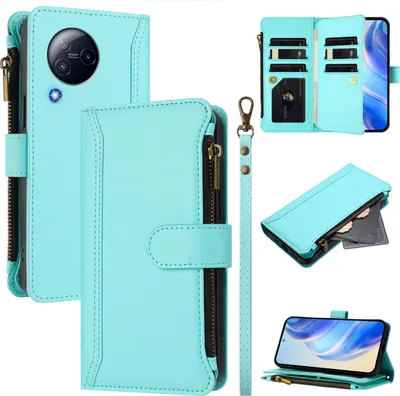 Image de Etui pour Xiaomi Civi 3, fermeture éclair, étui portefeuille en cuirPolyuréthaneavec pochettes pour cartes, support et dragonne vert menthe