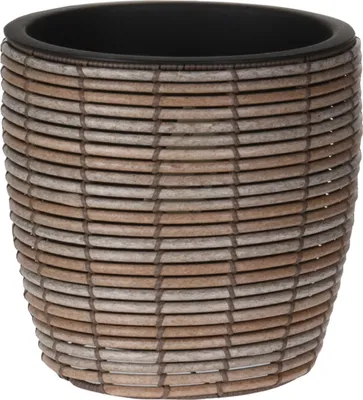 Produktbild von Rebecca Mobili Blumentopf aus braunem Polyrattan, Bambusoptik, H 36 cm