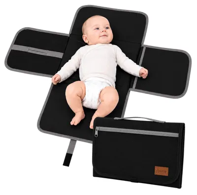 Produktbild von Wickelunterlage Unterwegs Baby, Wickelauflage mit Fächern Feuchttücher Windeln, Wickelmatte faltbar Reisen (schwarz)
