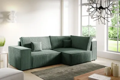 Produktbild von Ecksofa 3 Sitzer MINI POSSO LB von ANTONIO in L-Form mit Schlaffunktion und Bettkästen in Grün Cordbezug, Schenkel Ottomane rechts oder links