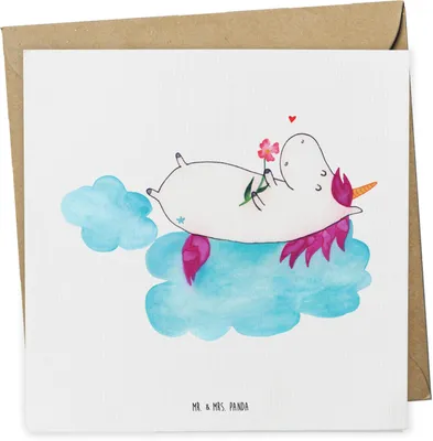Produktbild von Mr. & Mrs. Panda Glückwunschkarte Einhorn Verliebt - Weiß - Geschenk, faltkarte, Einhörner, doppelkarte, Unicorn, anlasskarte, Klappkarte, Grußkarte, Liebe, Freundin