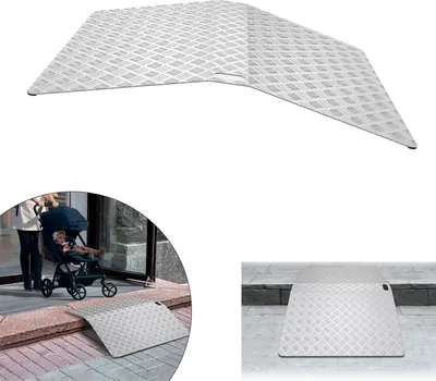 Obrázek produktu pro UISEBRT Rampa pro vozíčkáře o šířce 70 cm, nájezd na práh dveří 100 cm, výška 10 cm, přenosný prahový můstek s protiskluzovými madly pro vnitřní i venkovní použití