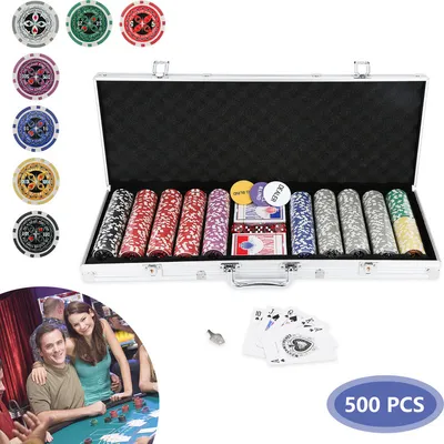 Zdjęcie produktu dla Hengda 500 żetonów pokerowych, walizka pokerowa, zestaw pokerowy w srebrnej walizce aluminiowej