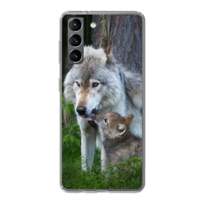 Produktbild von MuchoWow® Handyhülle Schutzhülle Hülle für Samsung Galaxy S21 Wolf - Moos - Wald - Welpe Silikon Softcase Handy Hülle - Softcase