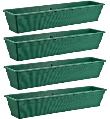 Produktbild von 4x Balkonkasten 100cm Blumenkasten mit Wasserspeicher Grün 25 L - Blumenkästen wetterfest Pflanzkasten mit Einsatz Lange Balkonkästen für Garten und Balkon witterungsbeständig