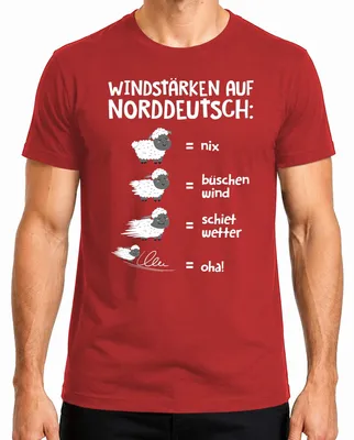 Immagine prodotto di Maglietta Windstärken Norddeutsch Schietwetter Schafe Plattdeutsch Saying Uomo, Rosso, XXL