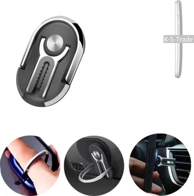 Produktbild von K-S-Trade 3in1 Smartphone-Ring Handy-Ring kompatibel mit Motorola Moto E Fingerhalterung  Handyring Tischständer Lüftungsgitter-Halterung Tisch