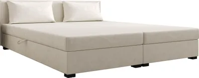 Produktbild von AURA SOFA  Boxspringbett ROLAND DOUBLE  180x195 Komplett-Set mit Bonell Matratze, Polsterbett mit Bettkästen - Hellbeige, MONOLITH 02