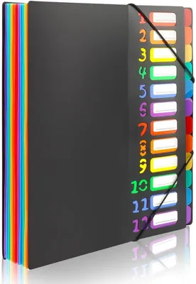 Immagine prodotto di Organizer impermeabile con 12 scomparti ed etichette, formato A4, 24 scomparti, colorato