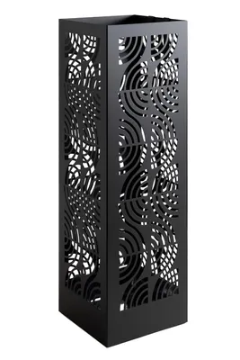Produktbild von NEUSTEIN Schirmständer mit modernem Design aus Metall für Heim und Büro, Design-Ständer, 2 Haken, 2x Wasserauffangschale, 15,5x15,5x49cm, schwarz