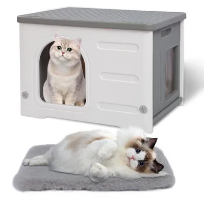 Produktbild von Katzenhaus Outdoor Kunststoff Grau Flachdach Winterfest 53x41x38cm