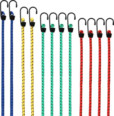 Image de 12x Tendeurs élastiques en caoutchouc crochets métalliques 4 longueurs 30-95cm sandows sangles extensible bagage camping
