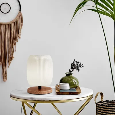 Image de Opviq , 241609, lampe de table, crème, corps en bois, 15 x 15 x 22 cm