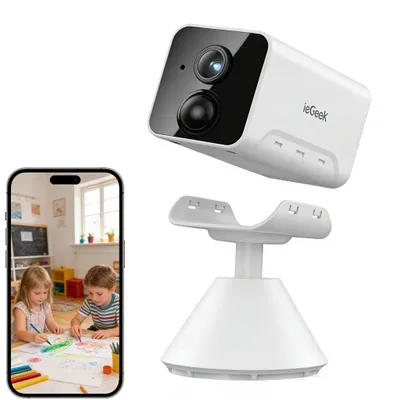 Image de Caméra de surveillance d'intérieur rechargeable ieGeek, caméra de surveillance d'intérieur, caméra IP Wi-Fi, caméra de surveillance sans fil avec vision nocturne, détection de mouvement PIR