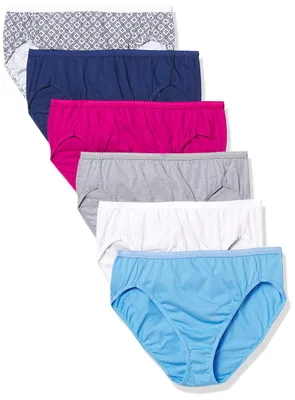 Zdjęcie produktu dla Hanes, damskie majtki typu slip, 6 sztuk, oddychająca bawełna, wysoki stan, kolor: niebieski