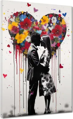 Produktbild von Leinwandbild Wandbild Kunstdruck XXL Wanddeko Street Art Liebespaar: 90x120x2cm