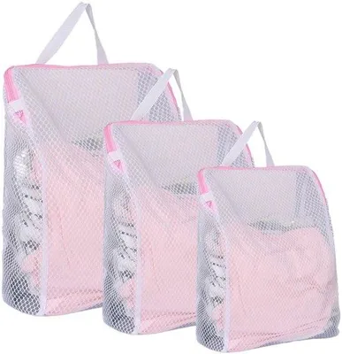 Obrázok produktu pre Sada 3 farebných sieťok na pranie s rúčkami – ochrana pre jemné oblečenie, rozmery 50 x 60 cm, 50 x 40 cm a 30 x 40 cm, vyrobené z odolnej sieťoviny