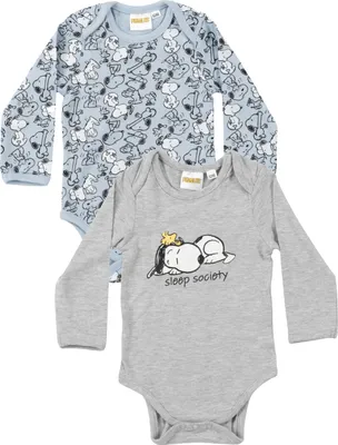Produktbild von The Peanuts Snoopy Baby Body für Jungen 2er Set - Strampler Schlafstrampler Langarm Blau/Grau 74-80