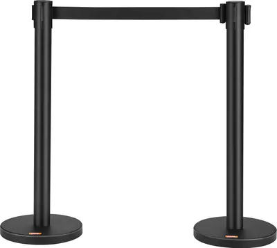 Obrázek produktu pro VEVOR systém navádění osob Bariérová páska Bariérové sloupky 2dílné, 2 m x 48 mm Černá zatahovací páska, železo Systém navádění osob Bariérové sloupky Vhodné pro letiště, veletrhy, sportoviště atd.