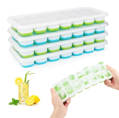 Eiswürfelformen mit Deckel, 4er-Set, Silikon, BPA-frei, stapelbar