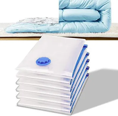 Obrázok produktu pre Wolketon Vákuové vrece Sada 6 úložných vreciek 100x120 cm Až 90 % úspora miesta, opakovane použiteľné vrece na oblečenie, vákuové vrece na posteľnú bielizeň, oblečenie