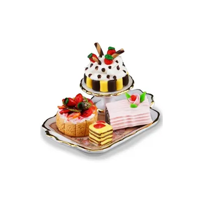 Produktbild von Miniatur Kuchentablett aus Porzellan mit bunten Kuchenarten