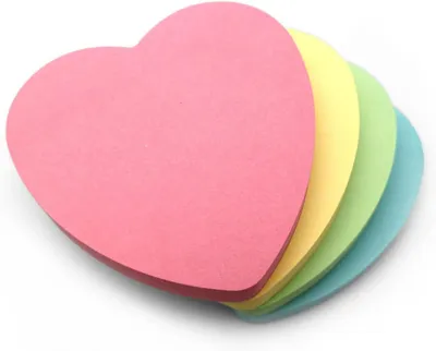 Productafbeelding van Hartvormige plaknotities in pastelkleuren, 4 x 100 vellen, 76x76 mm, geschikt voor kantoor en thuisgebruik