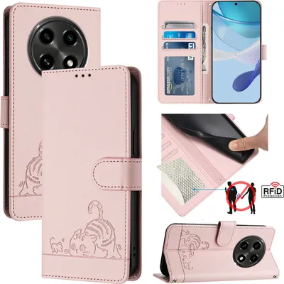 Produktbild von Leder Hülle für Oppo A2 Pro / A3 Pro 5G Süße Katze Flip Case Brieftasche Schutzhülle mit Standfunktion Pink