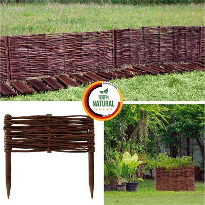 Produktbild von Floranica 1 Stück Beeteinfassung Weide 10 cm x 30 cm Handgemachte Rasenkante Beetbegrenzung - Beetzaun