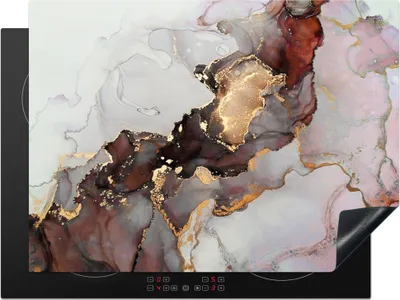 Produktbild von KitchenYeah© Herdabdeckplatte Rot - Marmor - Gold , 71x52cm, Küche Deko, Glaskeramikkochfeld Herdabdeckung, Abdeckplatte fùr Kochfeld