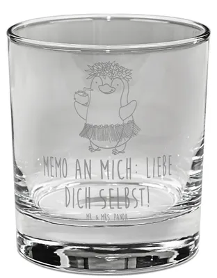 Produktbild von Mr. & Mrs. Panda Whiskyglas Pinguin Kokosnuss - Transparent - Geschenk, Whiskey Tumbler, Urlaub, Ferien, Glas, Bourbon, Hawaii, Gravur, Aloha