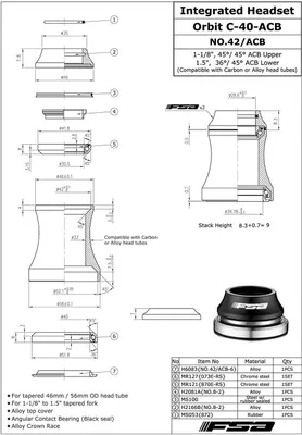 Image de Casque intégré, de 1-1/8 pouce en haut et de 1,5 pouce en bas, pour vélos