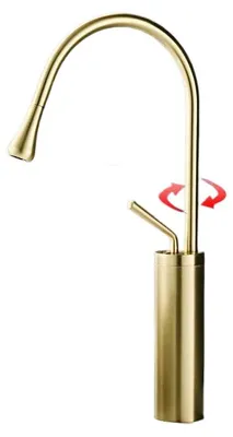 Produktbild von Vollmessing Waschbeckenhahn Tropfen-Design, drehbarer Universalauslauf, Kalt- und Warmwasser Mischbatterie für Badezimmer，Gold