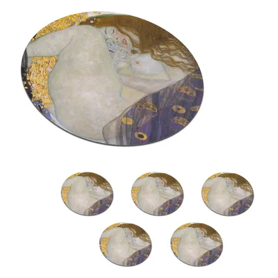 Produktbild von MuchoWow® Okrúhly sklenený podšálok, sada 6 ks Danaë - obraz, Gustav Klimt 10x10x0.3cm Podložky pod poháre - podložky pod nápoje - ochrana stolovej