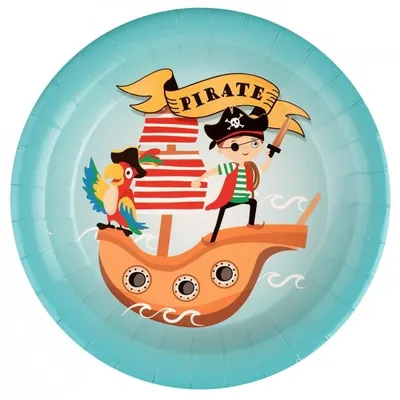 Produktbild von Pappteller mit Piraten-Motiv für Kindergeburtstag und Party, Ø 22,5 cm, 10 Stück