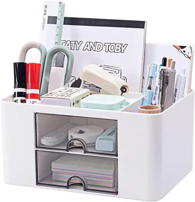 Produktbild von Famanu Büro-Organizer mit 5 Fächern und 2 Schubladen - Multifunktionales Aufbewahrungssystem für Büroaccessoires