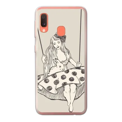 Produktbild von MuchoWow® Handyhülle Schutzhülle Hülle für Samsung Galaxy A20e Mädchen in gepunktetem Kleid mit Kaninchen Silikon Softcase Handy Hülle - Abdeckung