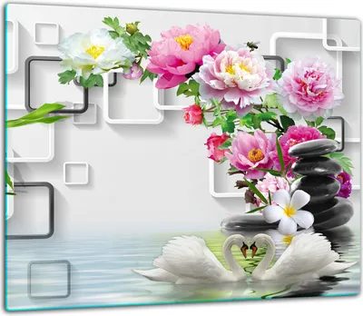 Produktbild von Herdabdeckplatten Glaskeramikkochfeld-Abdeckung Spritzschutz Glas 60x52cm Blume